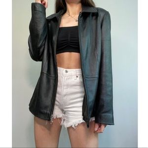 Vintage Genuine Leather Lambskin Black Zip Up Coat